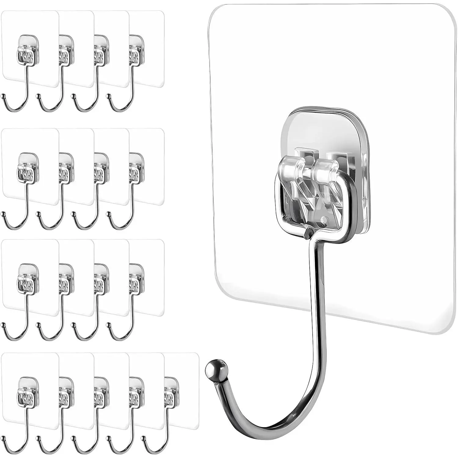 Large Adhesive Hooks, 18 Pack Hold 44lb(Max) Heavy-Duty Sticky Hooks, & Rustproof Wall Hook for  Can be Use Kitchen Bathroom Outdoor Ceiling Office, Transparent