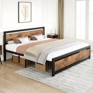 Full Size Bed Frame with Wooden Headboard and Footboard – Industrial Full Bed Platform – No Box Spring Needed – 14 Inch – Easy Assembly Mattress Bedframe