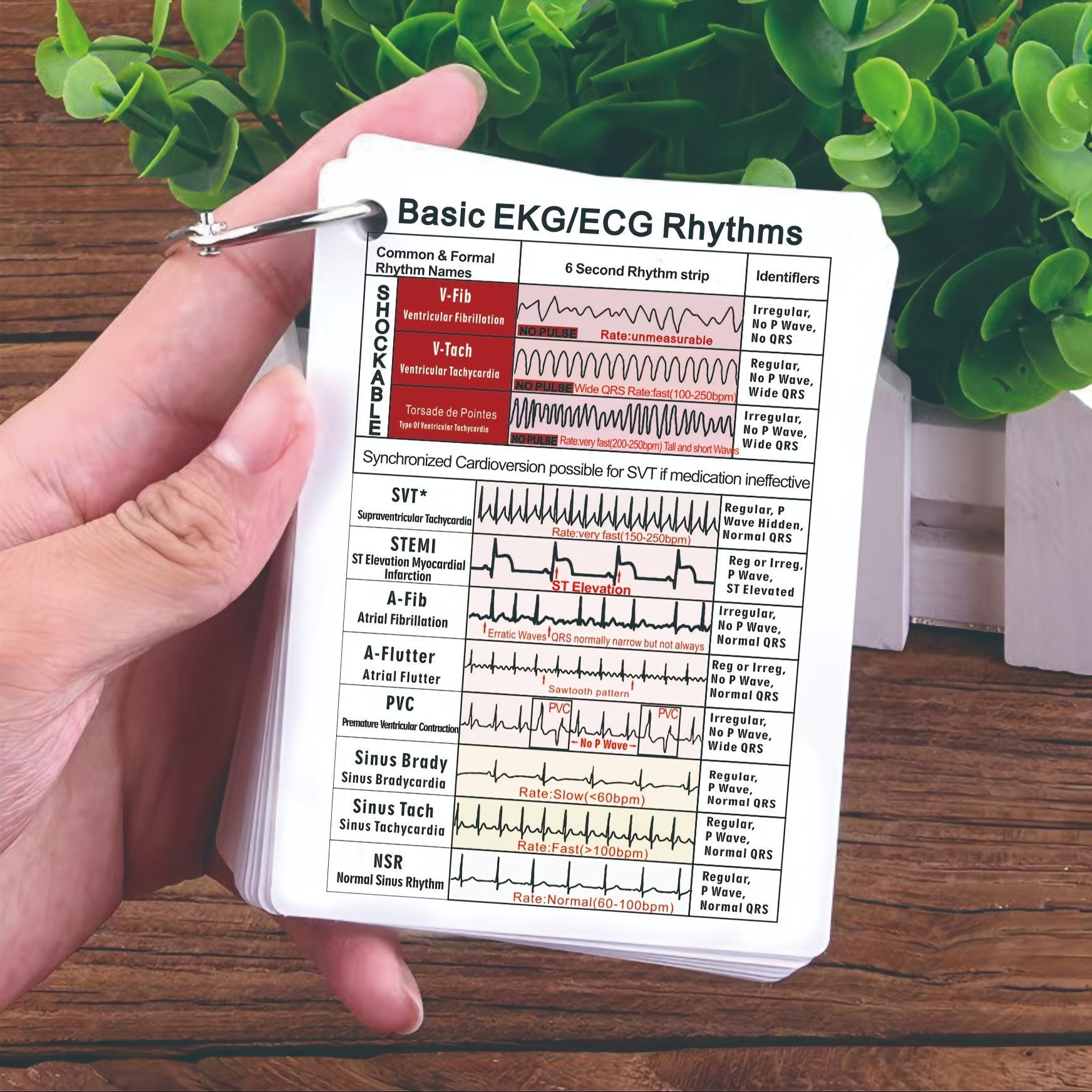 EKG & ECG Rhythms Cheat Sheet Card, 12 Sheets/set Pocket Card with Hanging Hole, Medical Pocket Card for Healthcare, Nursing, Medical Students