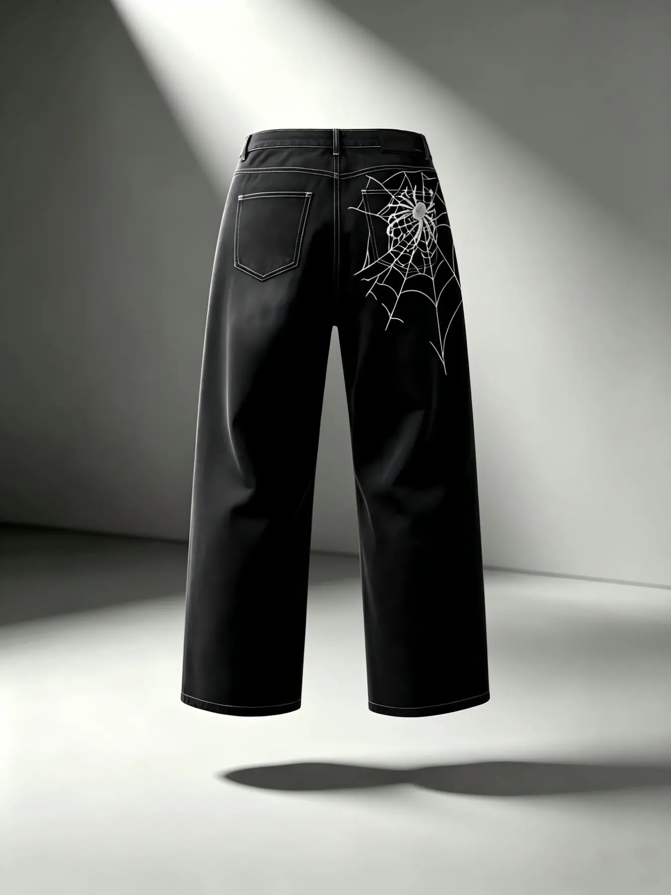 New Arrival Streetwear Straight-Leg Jeans, Spider Web Embroidery, American Retro Casual Long Pants for Men, All Seasons Loose-Fit