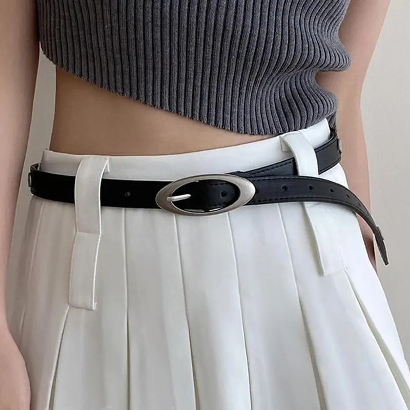 Vintage Y2K Belt for Women, PU Leather Waist Belt with Metal Buckle, Gothic Fashion Accessory for Jeans, Pants & Dresses
