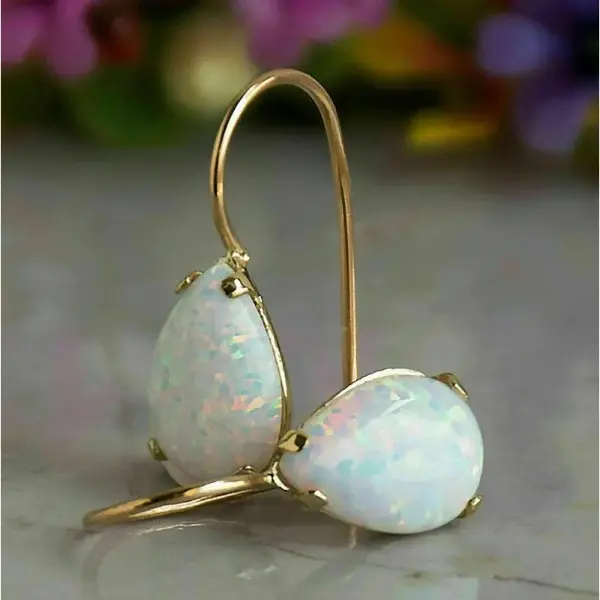 Gold Tone Teardrop Opal Dangle Earrings Color‑Play Stone Hook Earrings For Women