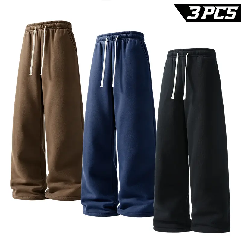 Men's Casual Open Hem Jogger Pants 3 Pack, Relaxed Wide Leg Sweatpants with Drawstring Waist and Pockets for Streetwear, Walking, Travel, Lounging, Errands and Everyday Casual Look
