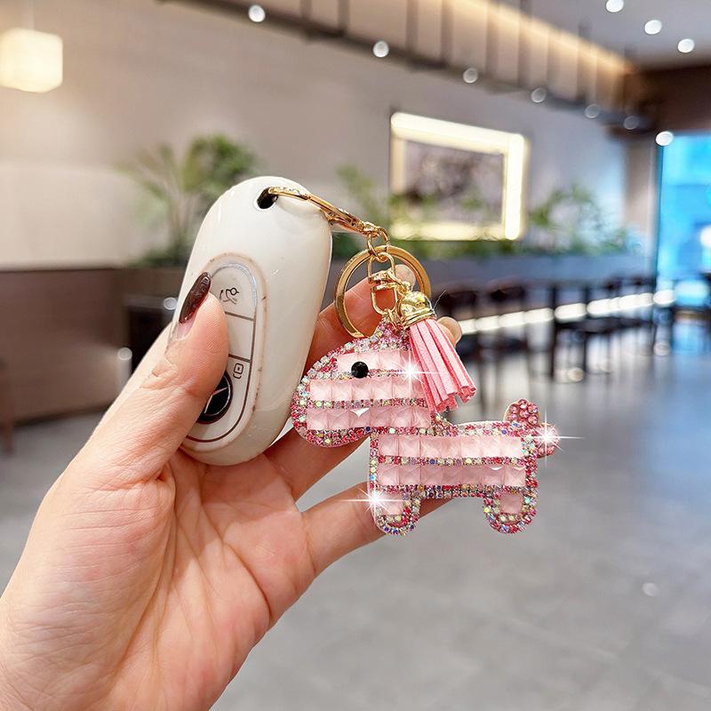 Bling Bling Pony Keychain with Tassel, Creative Rhinestone Horse Car Key Ring, Fashion Cute Cartoon Bag Charm Accessory
