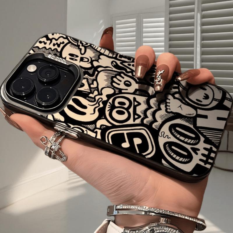 High-end black graffiti pattern laser frosted mobile phone case suitable for iPhone11 12 13 14 15 16 XS XR X 7 8 6s Mini Plus Pro Max SE series, suitable as a gift for girlfriend, boyfriend, friend or yourself Protector Wireless
