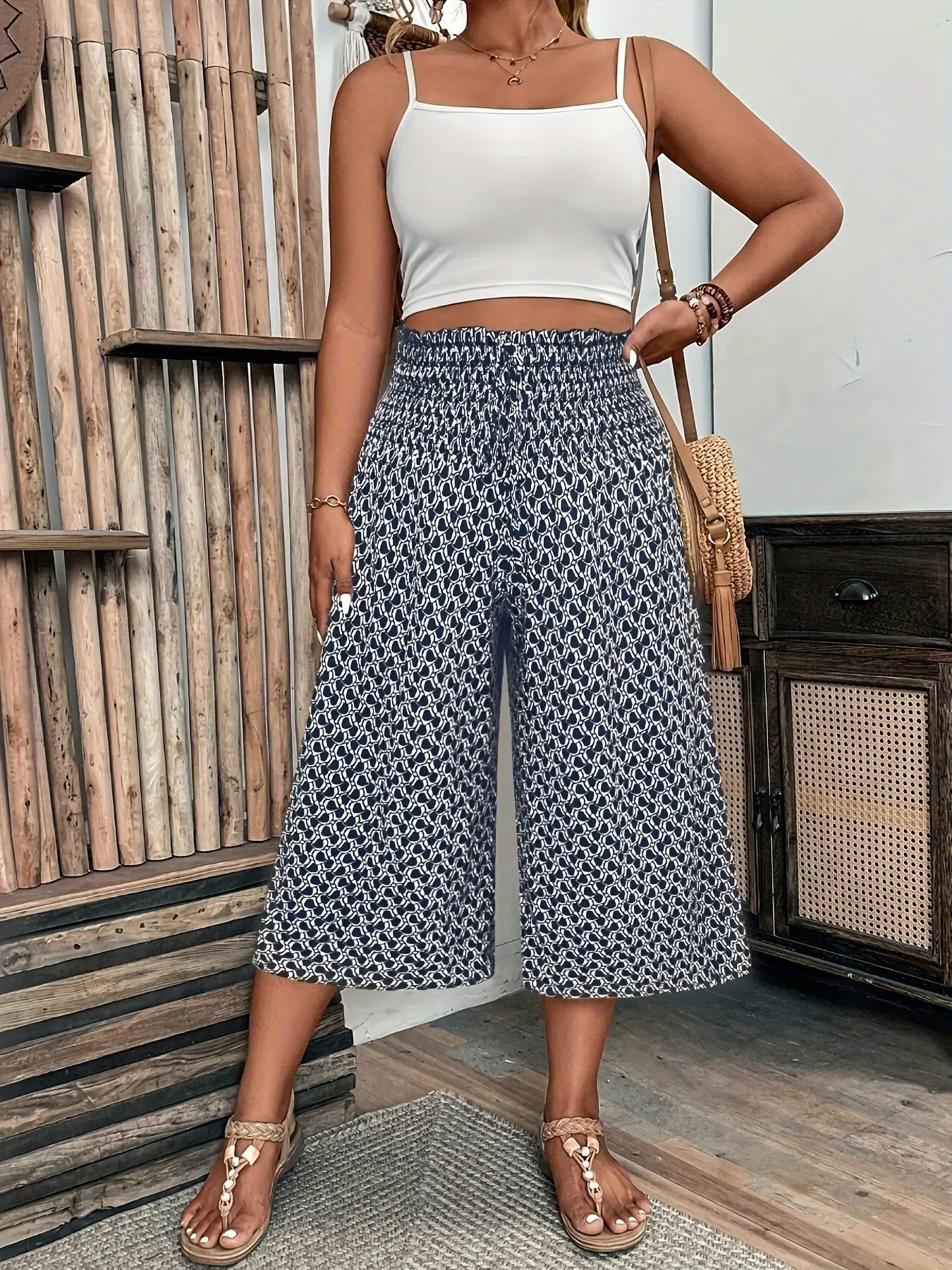Cross-Border European and American Fashion Leopard Print Sexy High-Waisted Wide-Leg Straight Leg Pants, Trendy and Stylish Bottoms