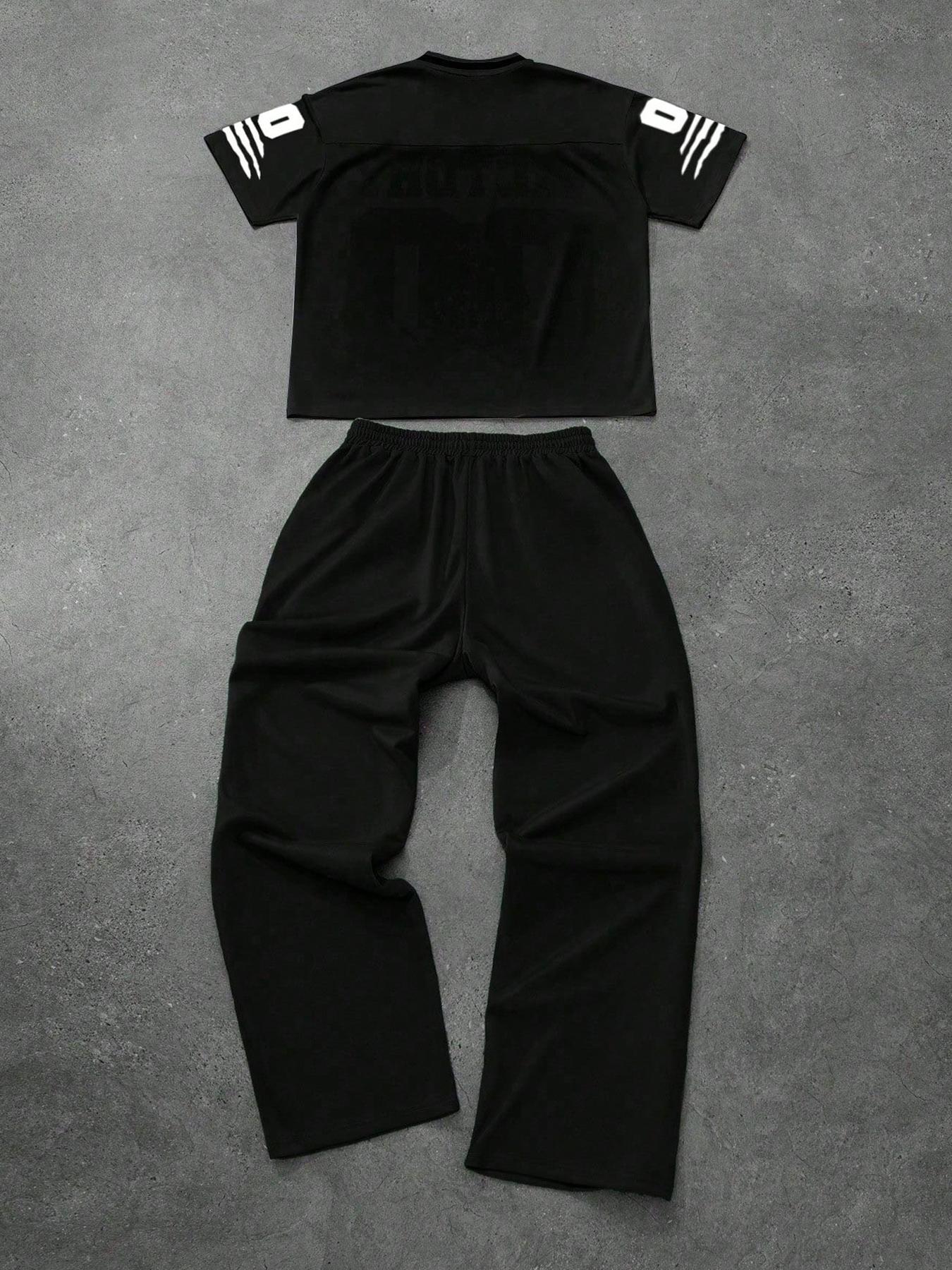 Men's Tiger Print Drop Shoulder Tee & Striped Print Trouser  Two-piece Set, Regular Fit Casual Fashion Cozy Breathable Two Piece Outfits for Daily Outdoor Wear, Men Clothes for All Seasons