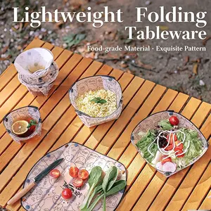 3 Pack Clear Camping Plates Portable Foldable Side Dishes Bowl Set Cute Cartoon Animal Print Picnic Salad Fruit Snack Serving Trays