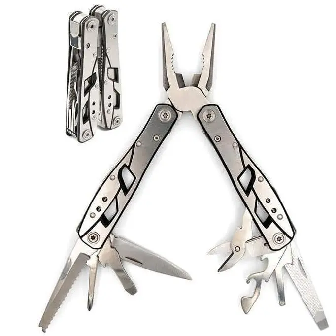Tool Master 12-in-1 Stainless Steel Pocket-Size Plier Multitool with Safety Lock, 1-Handed EDC Gear, Durable 12-in-1 Multitools & Accessories for Camping Survival