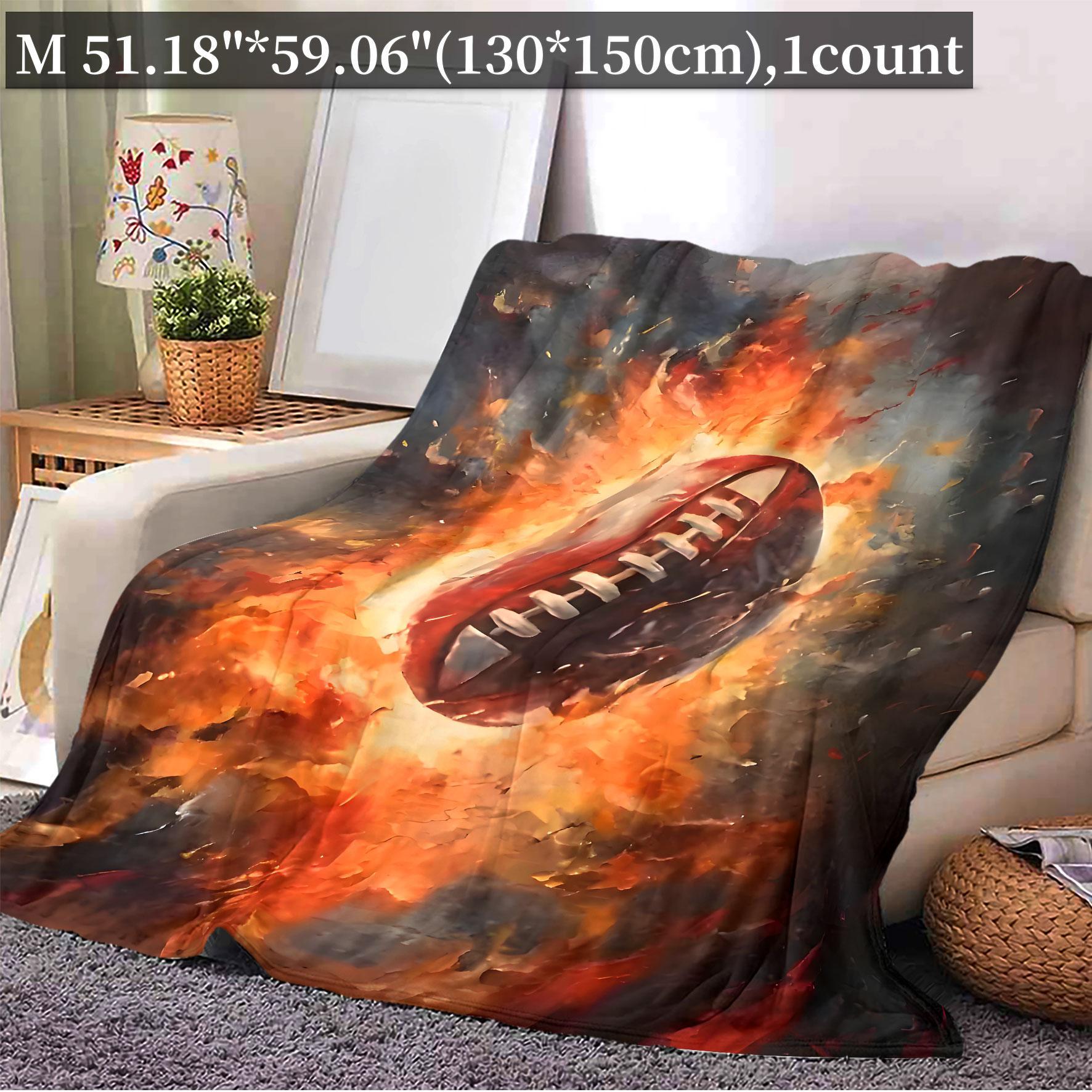 Football Pattern Blanket, Soft Throw Blanket, Air-conditioned Room Blanket, Warm Nap Blanket for Home Office Travel Camping