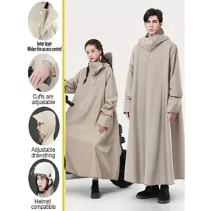 This Is a Heavy-Duty,-Quality Multifunctional Raincoat Designed Outdoor. It Features an Enlarged Collar And a Hood with Adjustable Drawstrings And a Brim That Accommodate a Helmet. The Sleeves Are Extended with Elastic Design