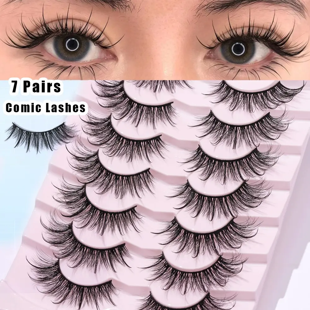 7 Pairs Sharp Fairy Lashes, Dense and Long, Manga Eye, Tail Extended Lashes, Suitable for Parties, Stage, Cos Makeup, 20mm