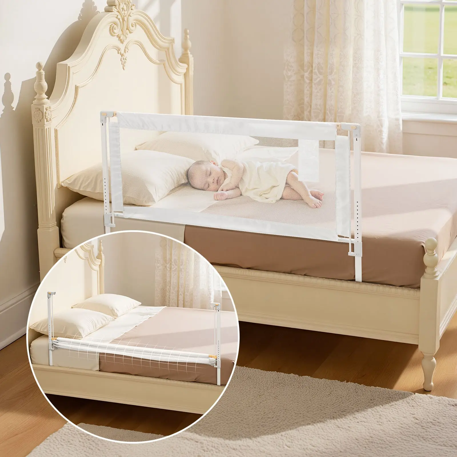 VEVOR Toddler Bed Rail, Kids Beds Guard Rail with Reinforced Iron Pipe and Oxford Cloth, Adjustable Height Bed Side Railing, Portable Guard Bumper Barrier for Crib, Bunk, 59.06 x 35.04 in, 1 Piece