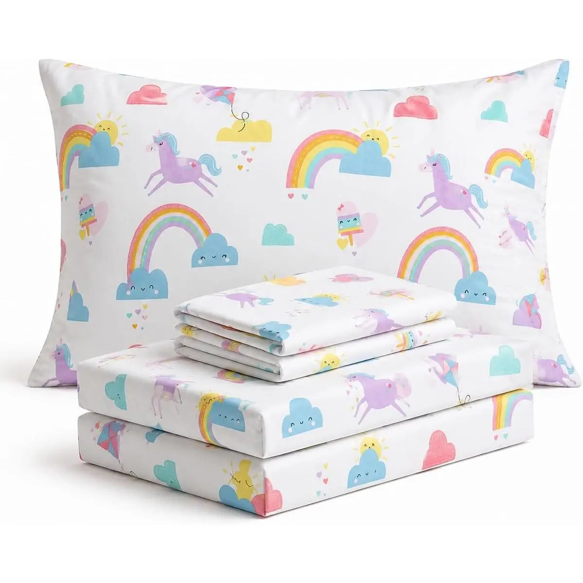Rainbow and Unicorn 3 count  Bed Sheet Set |Super Soft  Bedding for  Room Décor, Bedding Set for Girls, 1 Fitted Sheet, 1 Flat Sheet and 1 Pillowcase
