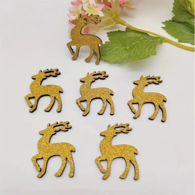 12 Glitter Wooden Reindeer Ornaments, Perfect Christmas Decorations, 3.1cm / 1.22 Inch Size, Festive Home Decoration Accessories