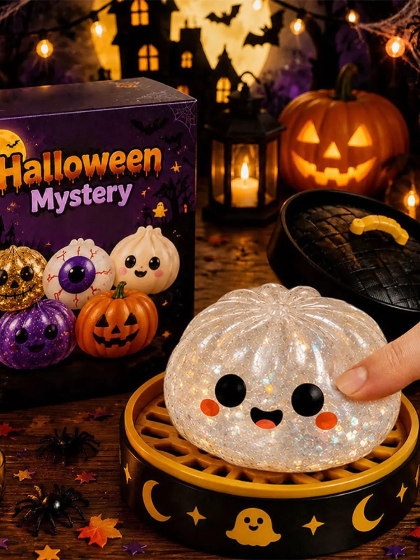 Halloween Ghost Baozi Squeeze Toy, Malt Sugar Stress Relief Toy, Grasp and Release Pressure Relief, Fun Halloween Gift