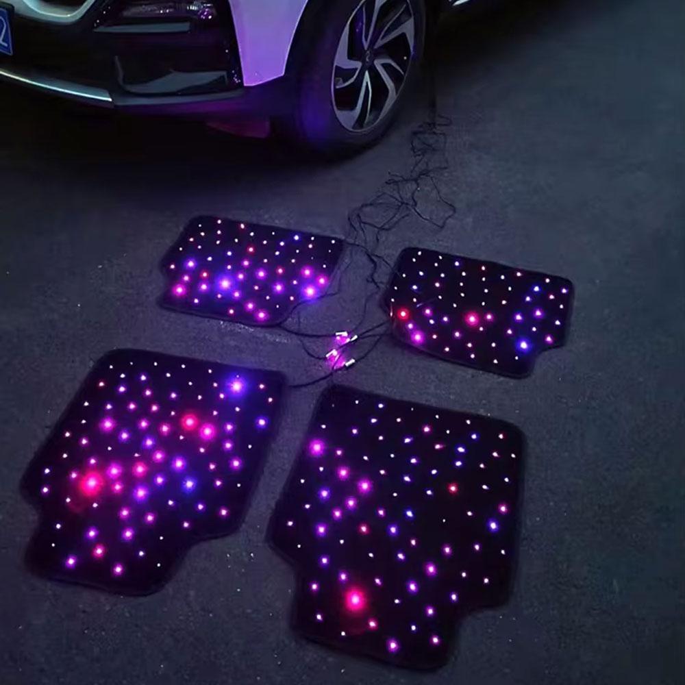 Luxury Starlight LED Car Floor Mats, 4pcs Starry Star Light Floor Mats Fiber Optic Lights APP/Remote Control Music Mode Sound Activated Interior Lights for Cars, SUVs, Trucks