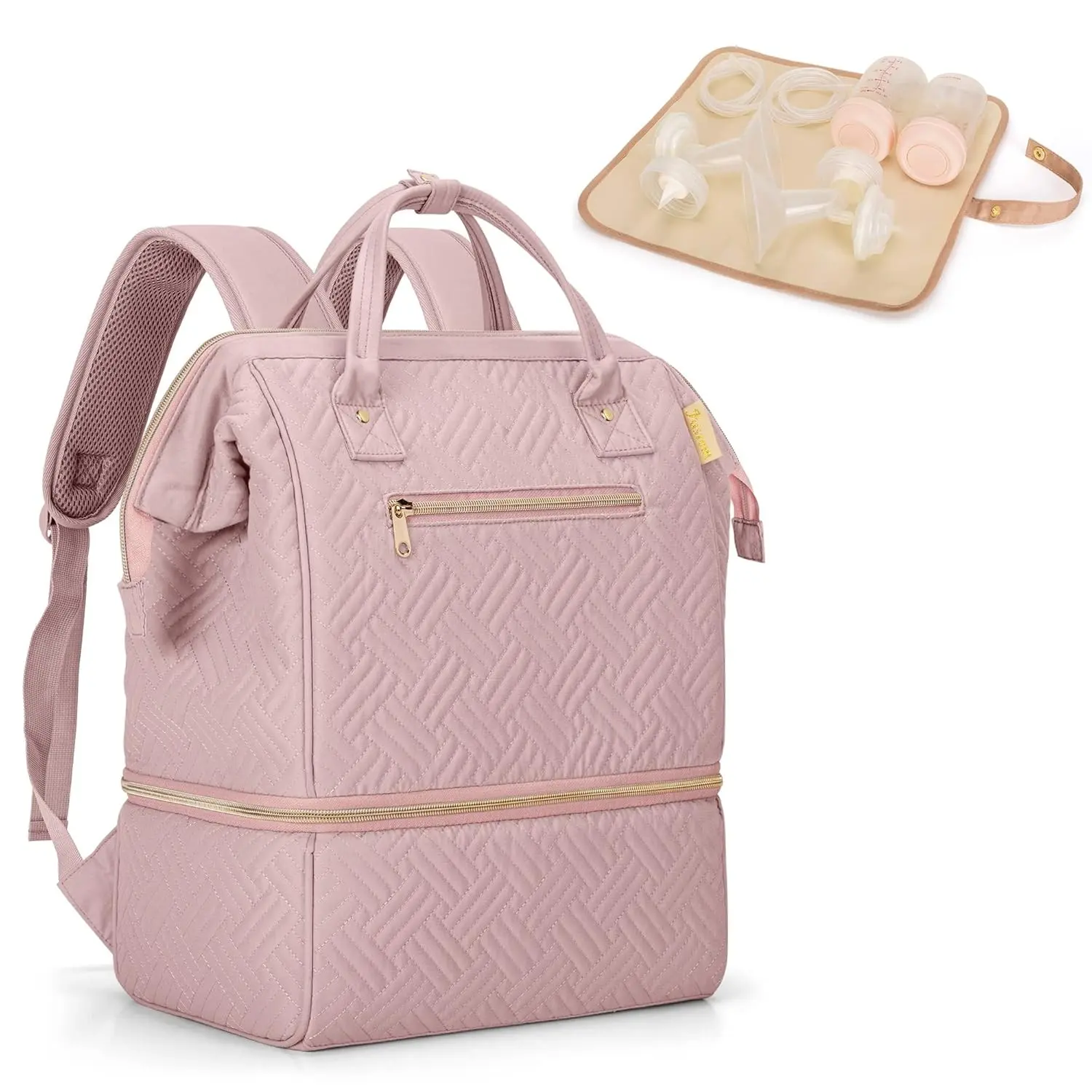 Breast Pump Backpack Bag with Cooler Compatible with Spectra S1, S2 and Medela Pumps, Wearable Pumping Bag with Waterproof Mat for Working Moms, Pink (Patent Design)