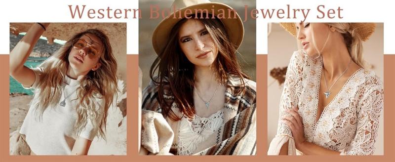 FUNRUN 10Pcs Boho Turquoise Pendant Necklaces for Women  Cow Tag Lightning Bolt Horseshoe Bar Cowgirl Jewelry Set Turquoise Jewelry Western Necklace