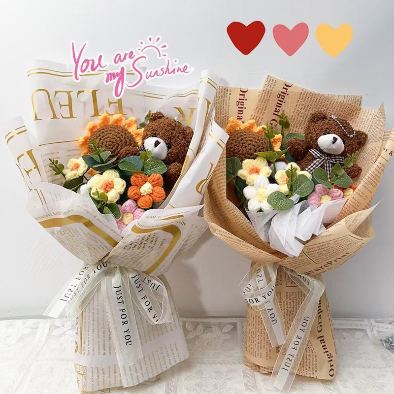 Crochet Flowers Graduation Flower Bouquet Eternal Flower Wedding Guests Gift Woven Sunflower Mother's Day Gifts