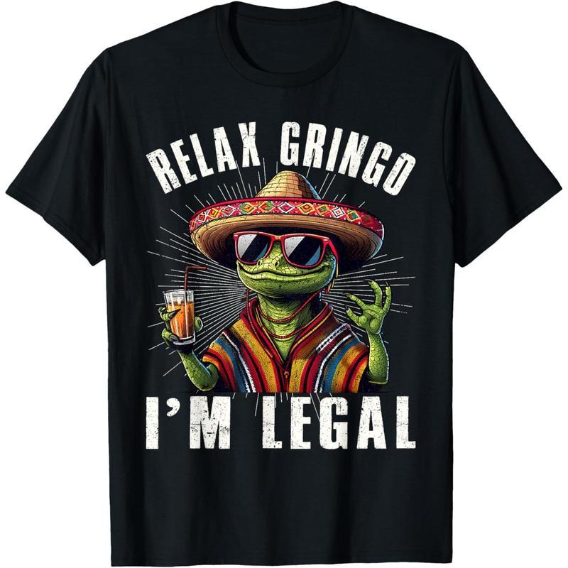 shirts - Cotton Short Sleeve Relax Gringo I'm Legal Mexican Lizard Funny T-Shirt for Men Women - designer hoodies
