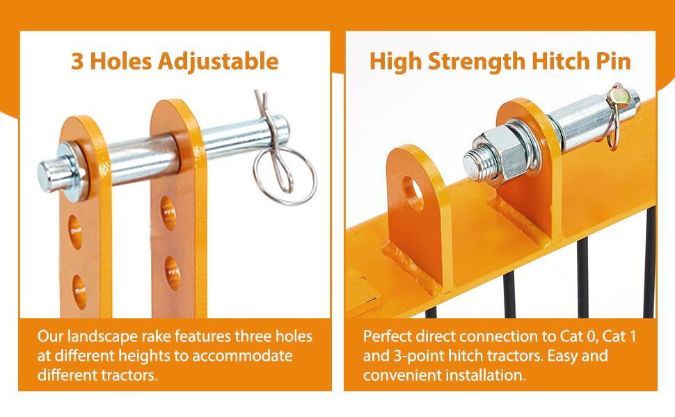 60 Inch Lawn Tractor Rake, 3 Point Hitch Landscape Rake Attaches to Cat 0 Cat 1, Dethatcher Rake for Tractor