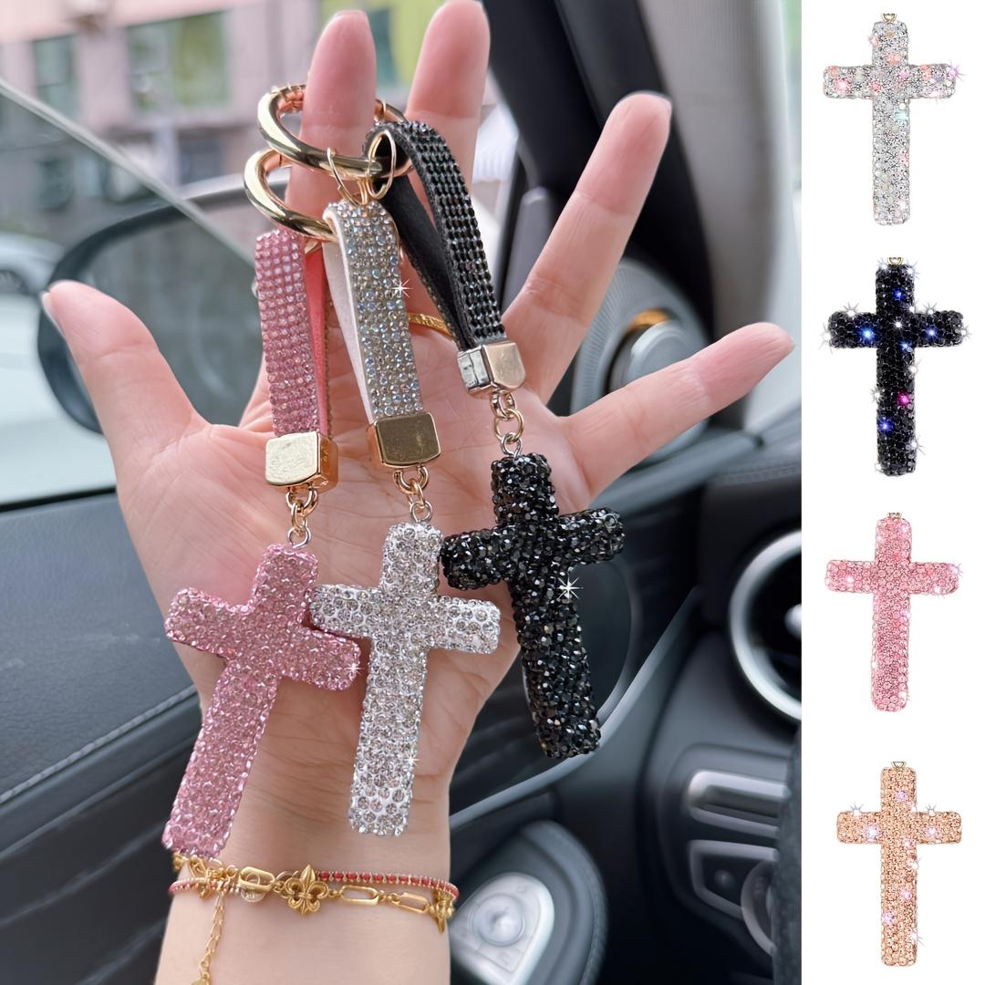 1Pc cross keychain lucky rhinestone sparkling keychain men's and women's car keyring rhinestone inlaid backpack pendant, alloy Easter gift first choice