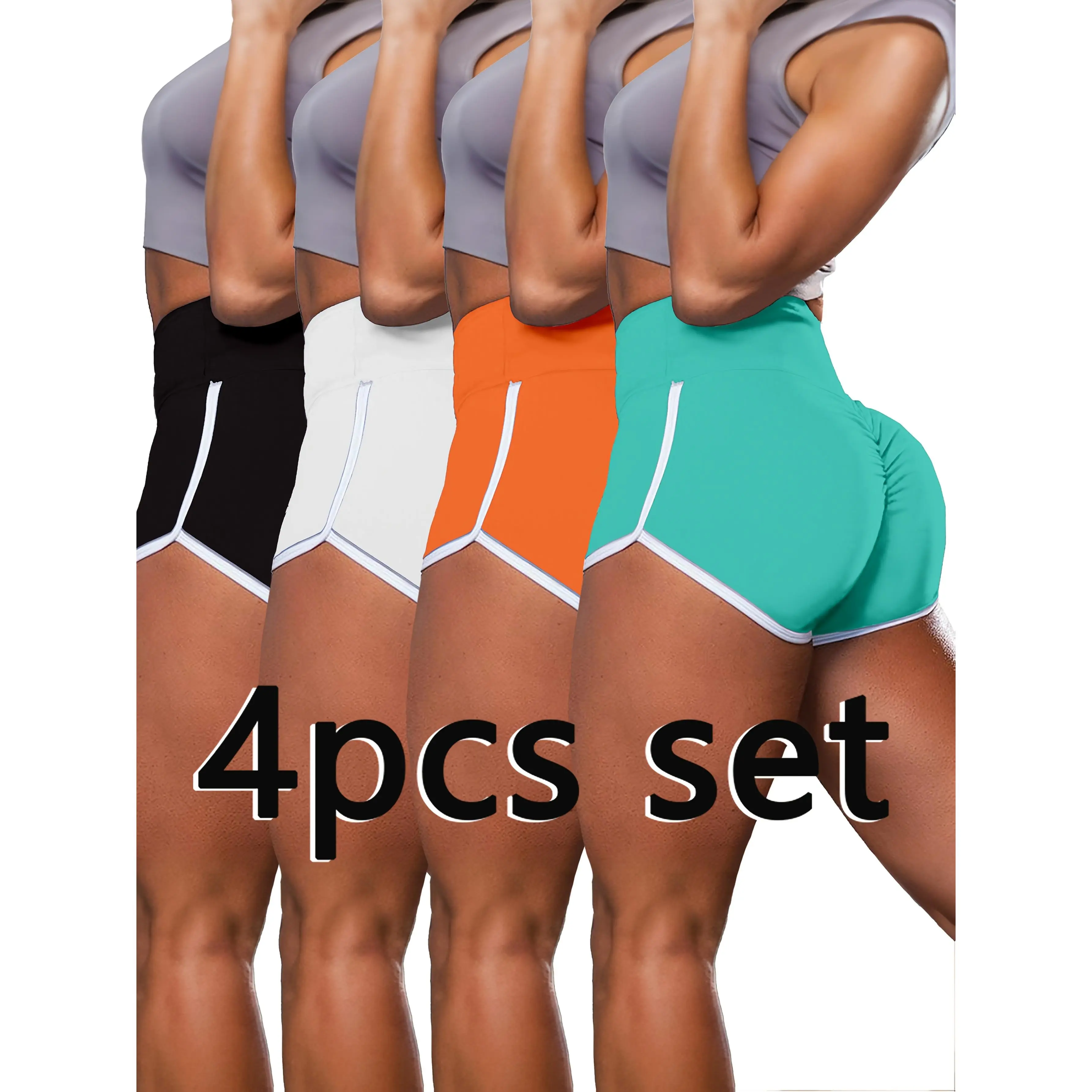 Women's 4pcs Spring-Summer New High-Waisted Knitting Fabric Stretch Casual Comfortable Hemmed Shorts with Back Center Pleat, Dolphin Style, Bottom, Elastic Waist Shorts, Stretchy Shorts
