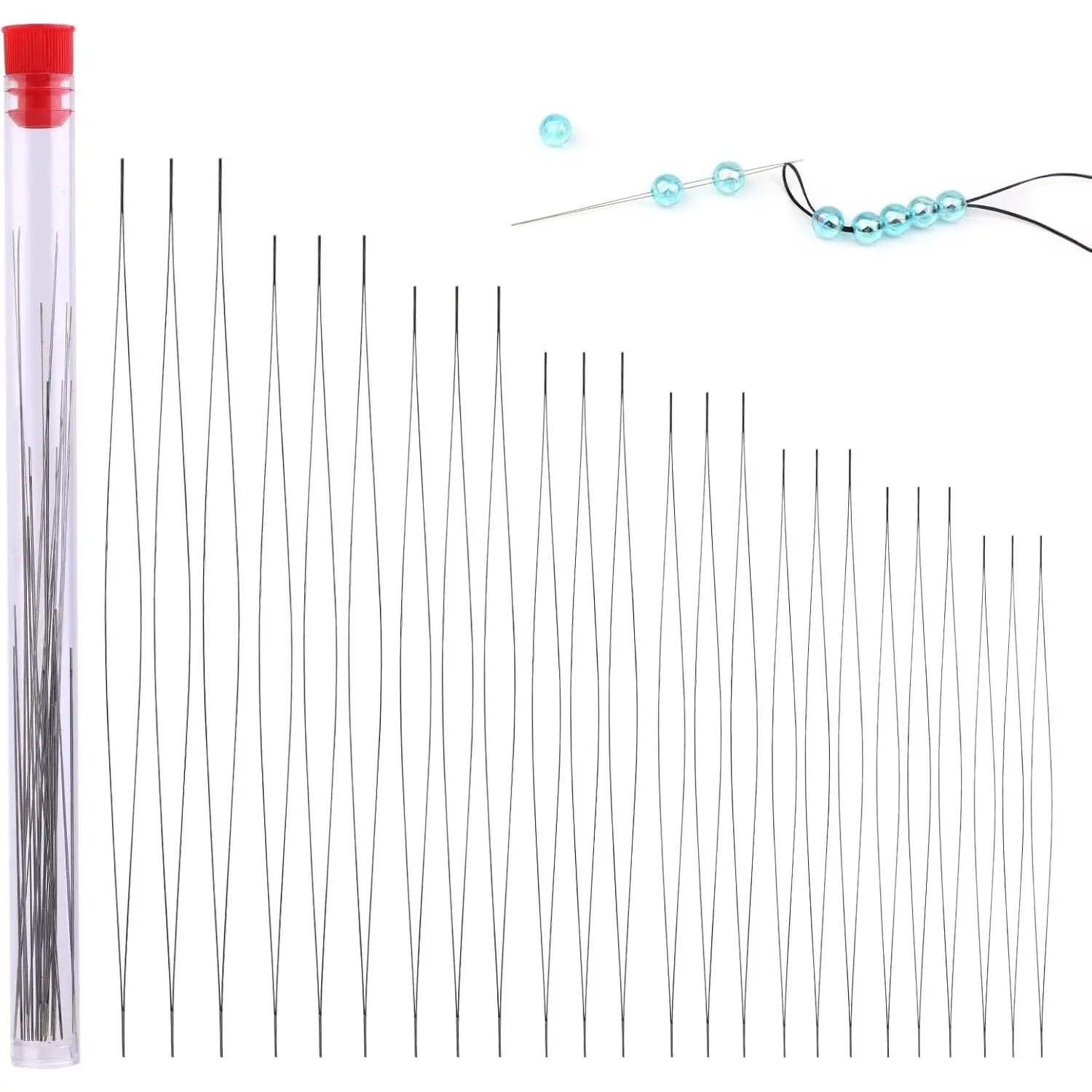 24 Pcs Beading Needles for Seed Beads Big Eye Collapsible Beading Needles for Jewelry Making with Storage Tube for Bracelets