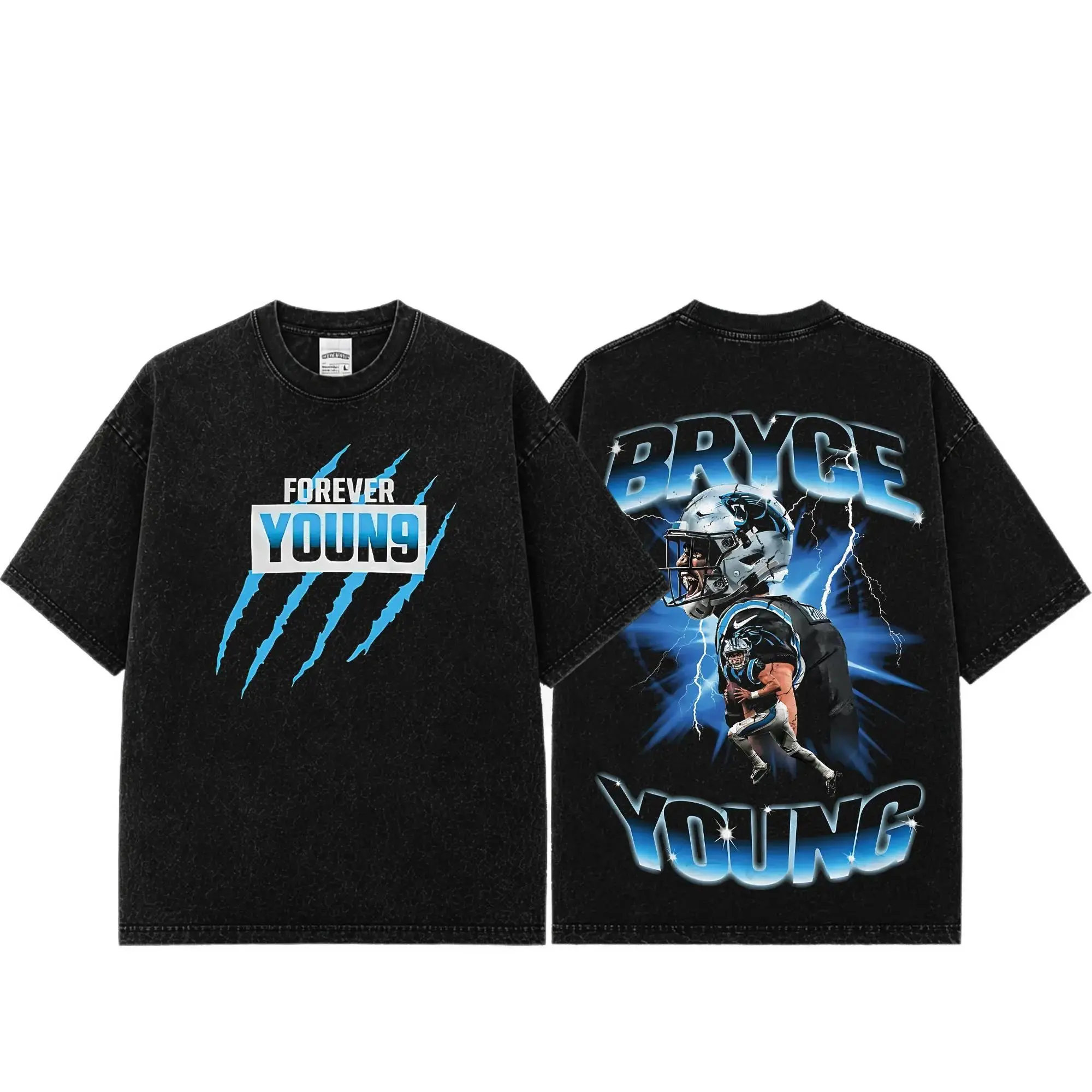 [Sale Up To 50%] Unisex Bryce Young # 9 Premium Acid Washed Cotton T-Shirt, Heavyweight Vintage Football Graphic Tee, Carolina Reaper Panthers Fan Shirt, Oversized Washed Streetwear, Sunday Game Day Apparel, Unisex Football Gift