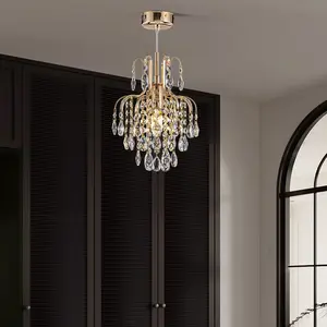 Modern Crystal Pendant Light, 1-Light Antique Gold Teardrop Hanging Light Fixture, Mini Crystal Chandeliers — Suitable For Kitchen Islands, Restaurants, Bedrooms, And Kitchen Sink Lighting (No Light Bulbs Included).