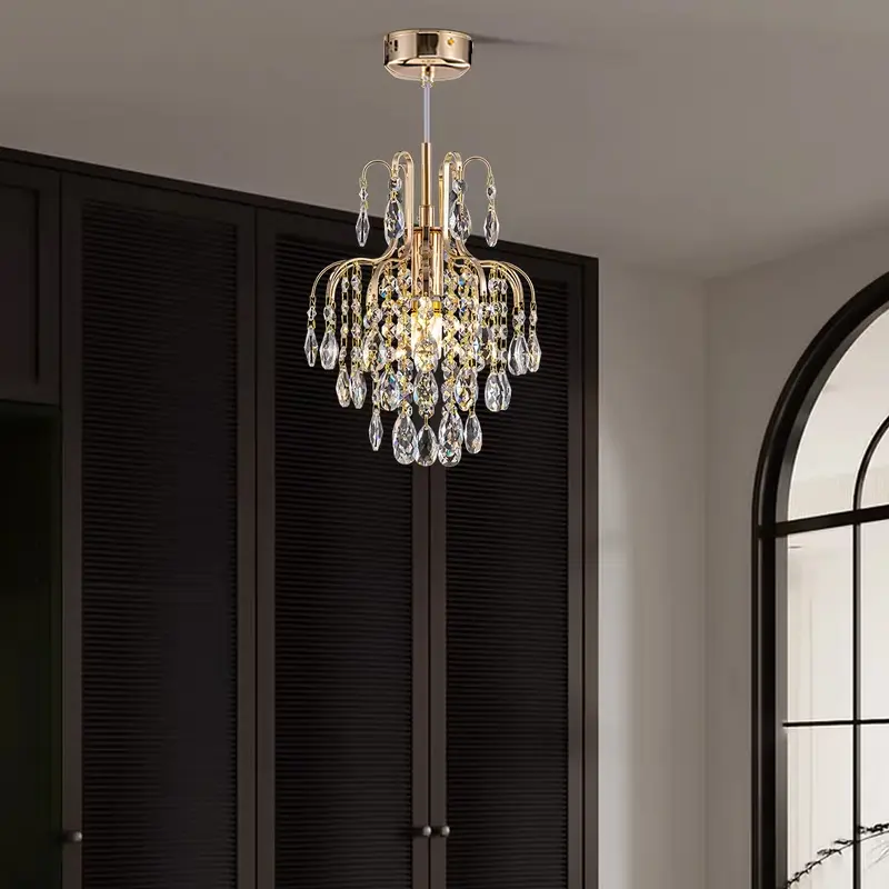 Modern Crystal Pendant Light, 1-Light Antique Gold Teardrop Hanging Light Fixture, Mini Crystal Chandeliers — Suitable For Kitchen Islands, Restaurants, Bedrooms, And Kitchen Sink Lighting (No Light Bulbs Included).