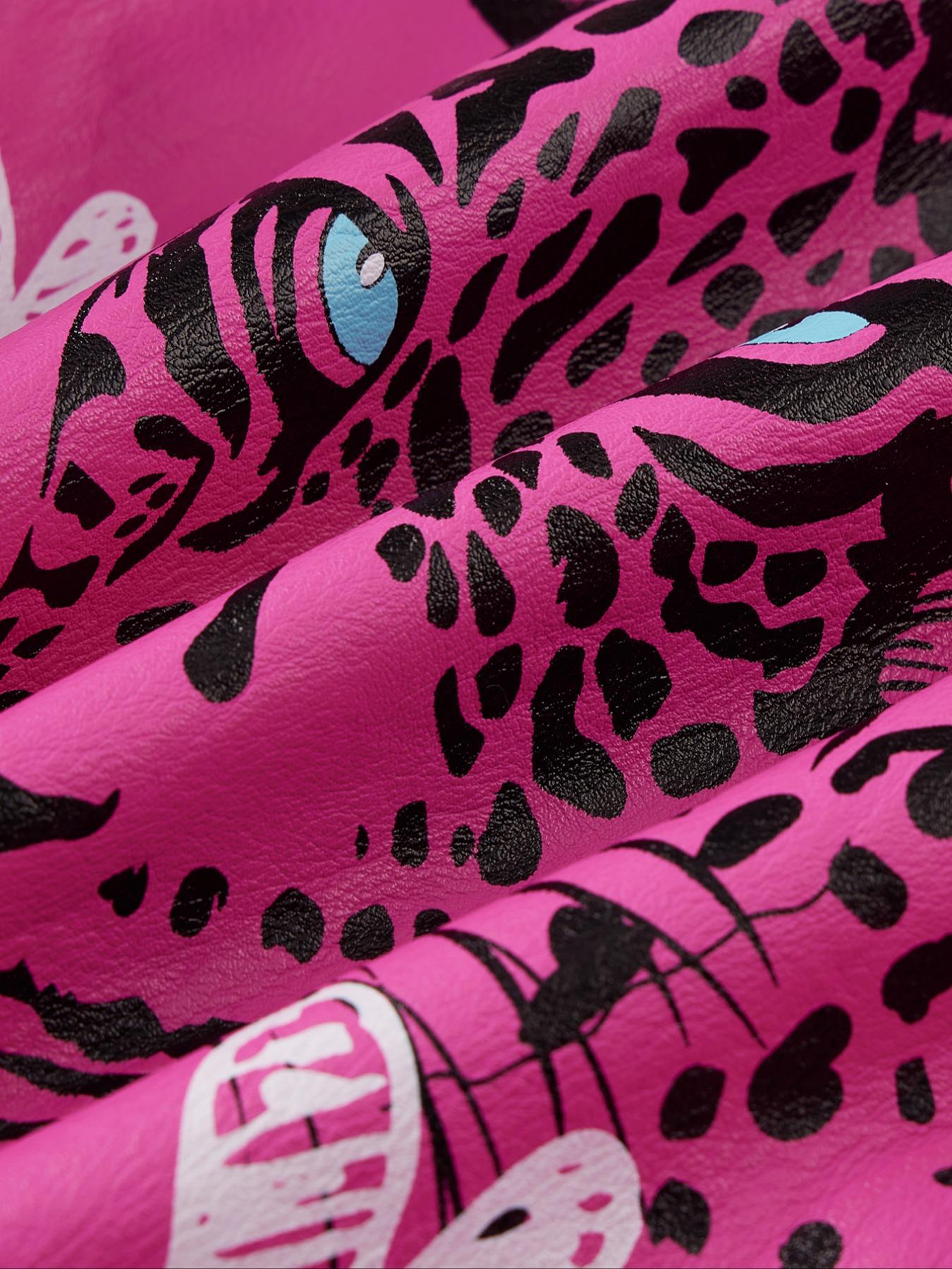 Women's PU Jacket with Belt, Casual Fitted Biker Jacket, Colorblock Animal Print Rivet Design, All Seasons Wearable Outerwear, Casual Fashionable Outerwear