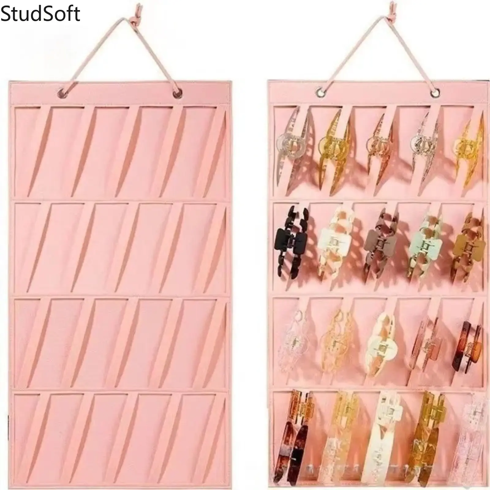 Wall Hanging Hair Claw Clip Storage Bag Multi-Slot Punch-Free Hair Accessories Organizer Space-Saving Holder for Shark Clip Barrette Hairpin