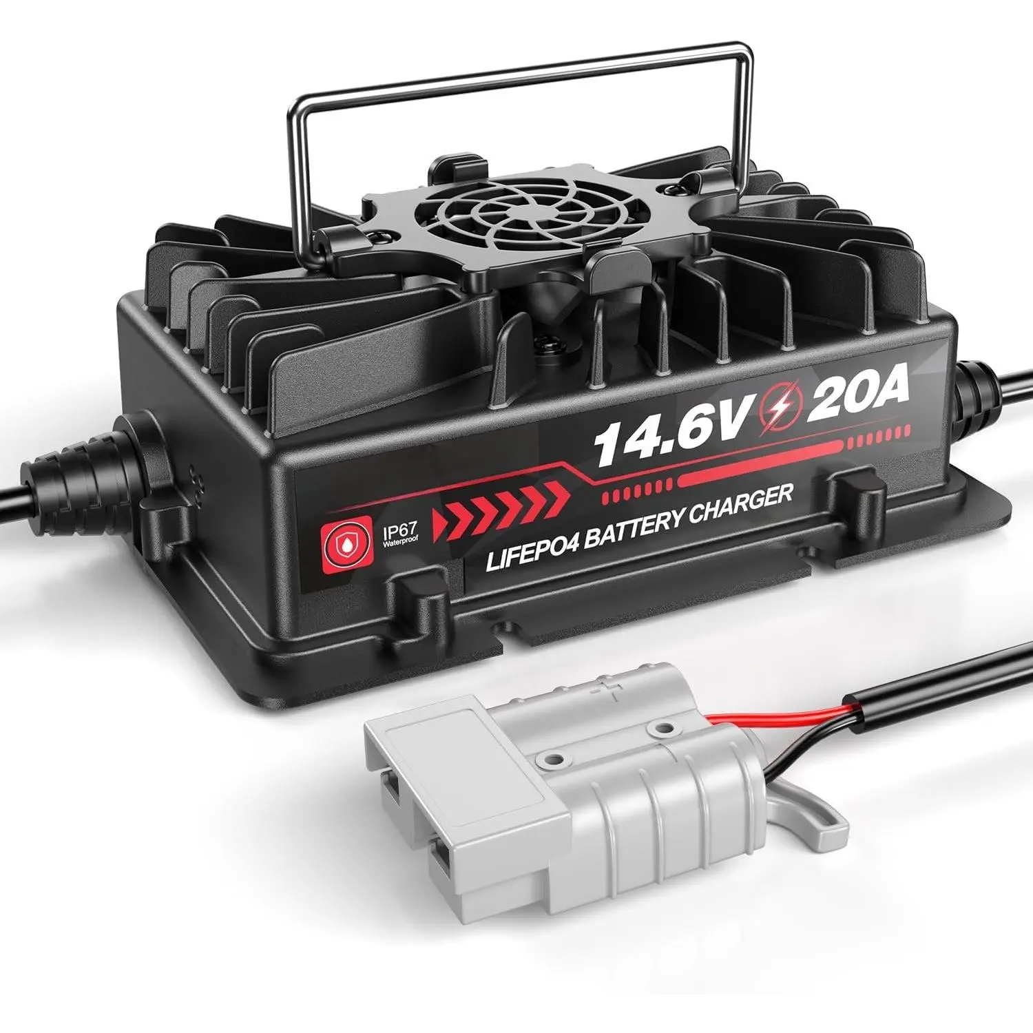 14.6  LiFePO4  Charger, 12V 20A  Charger Maintainer with Anderson Connector LED , Handle Design for , Golf Carts, UAV, Fishing Boat, RV and Deep Cycle