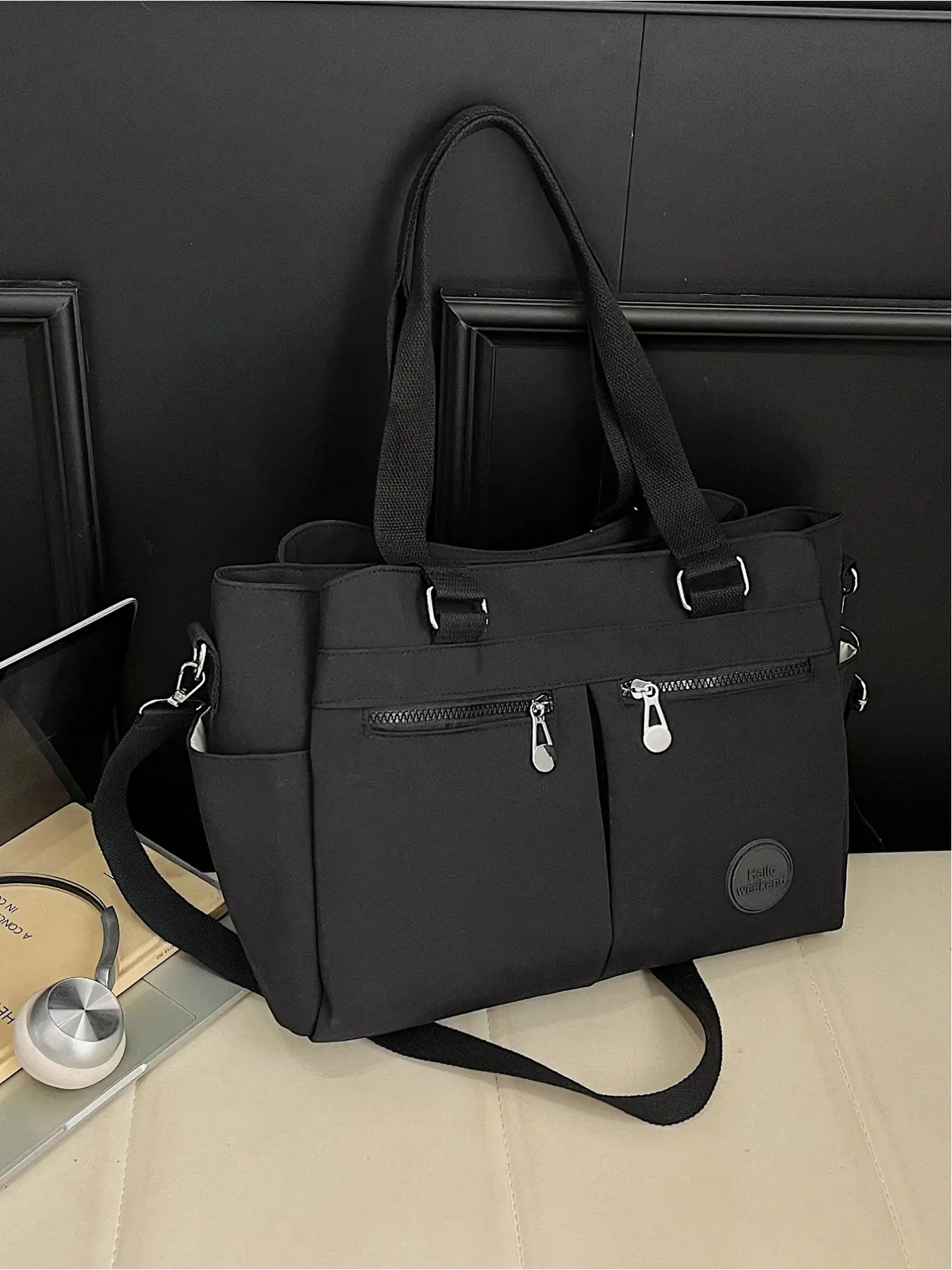 Women's Casual Versatile Shoulder Bag, Lightweight Plain Color Multi-Pocket Large Tote, Commuter Travel Daily Use