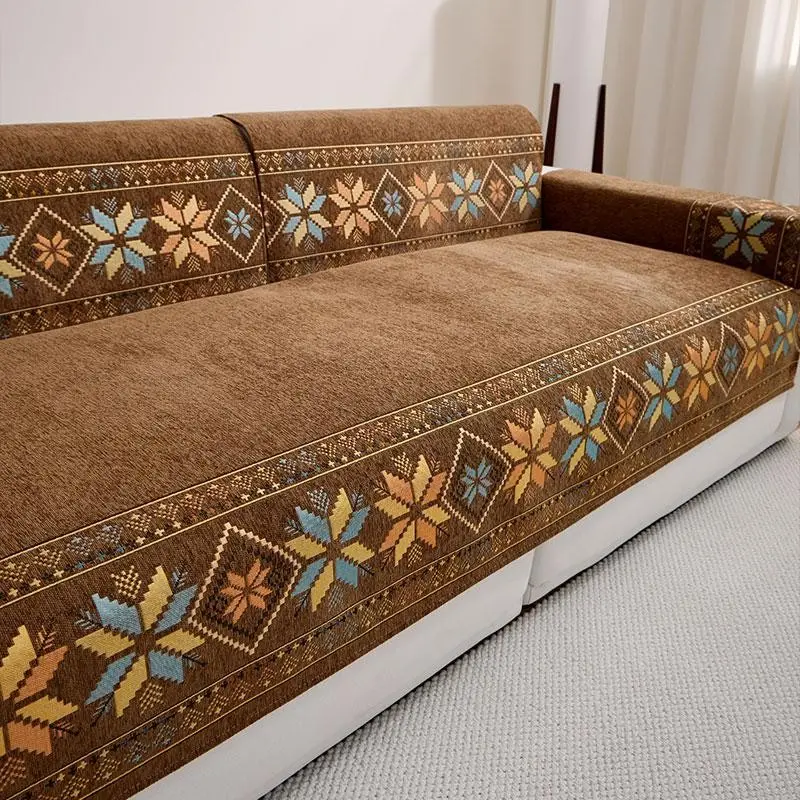 Protective Sofa Pad, Single Piece Non-Slip Sofa Cover, Linen Material, Bohemian Style Furniture Protector, Pet Friendly, Living Room & Balcony Decor