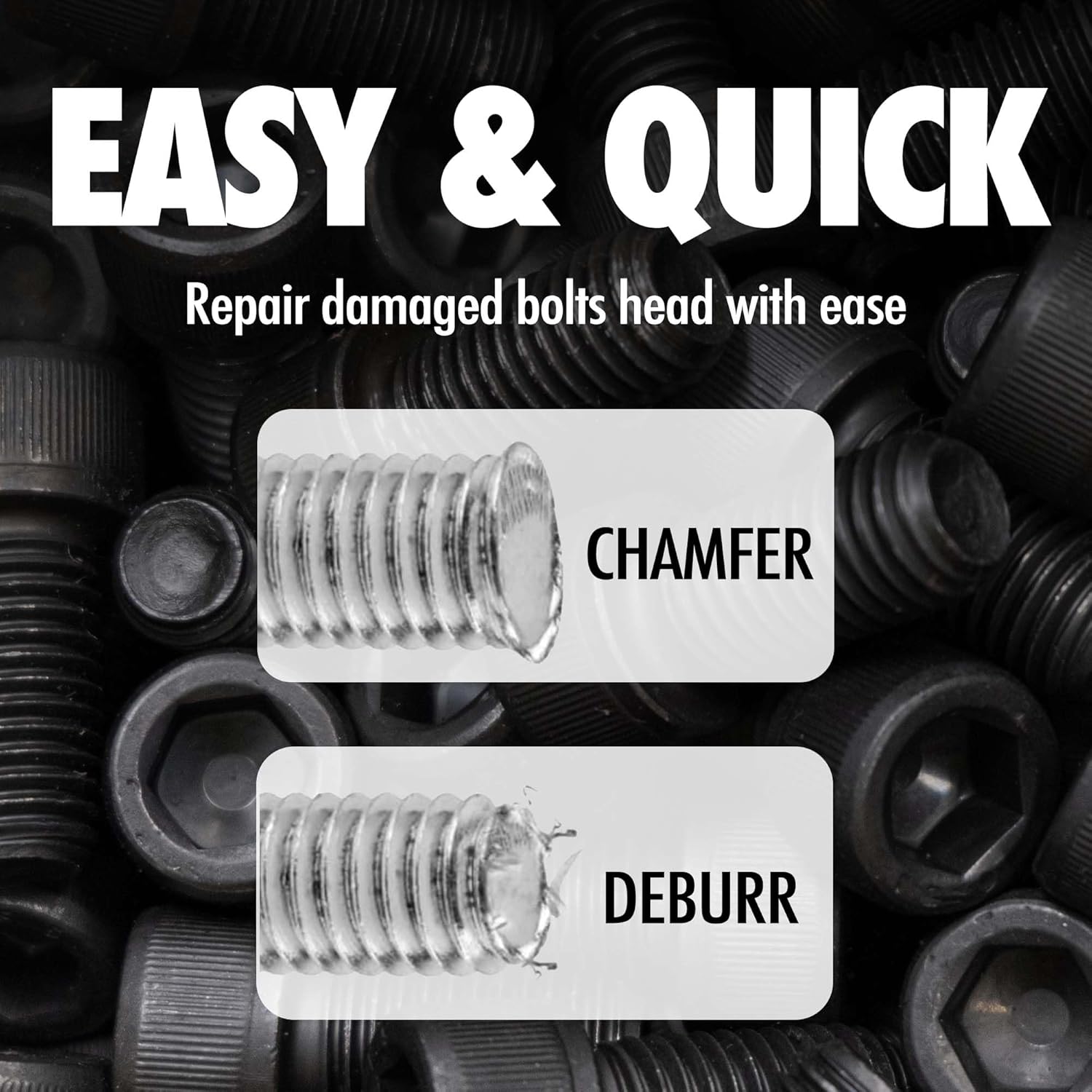 Deburring External Chamfer Tool, with Tungsten Carbide , Deburring Chamfering Drill Bit, Remove Burr Tools Quick Release Hex Shank. Improved Durability and Sharpness. Fits 3/16" to 1".