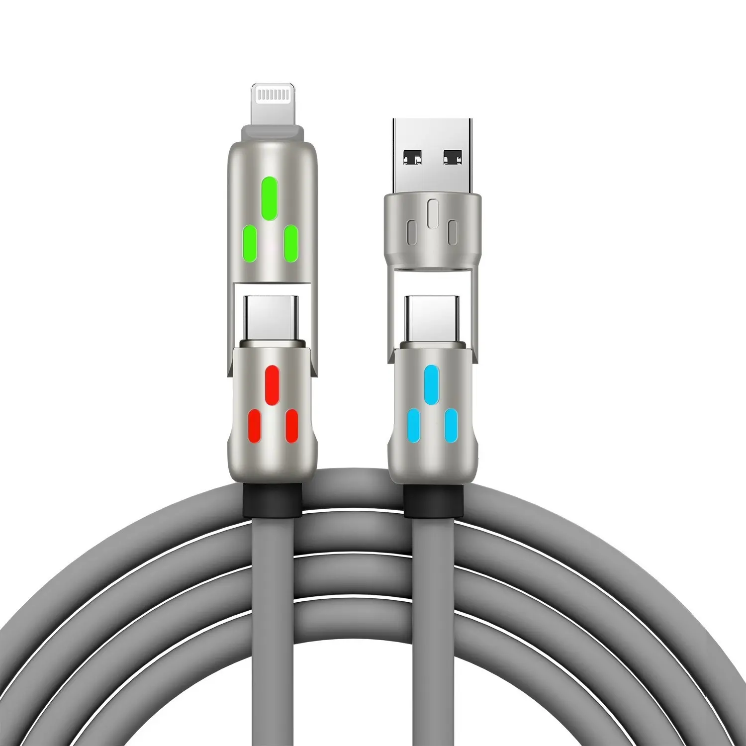 New 4-In-1 Smart Device Charger Cable, Supports USB-A, Type-C, Lightning, 240w Fast Charging, Universal Charging Solution, Durable and Portable