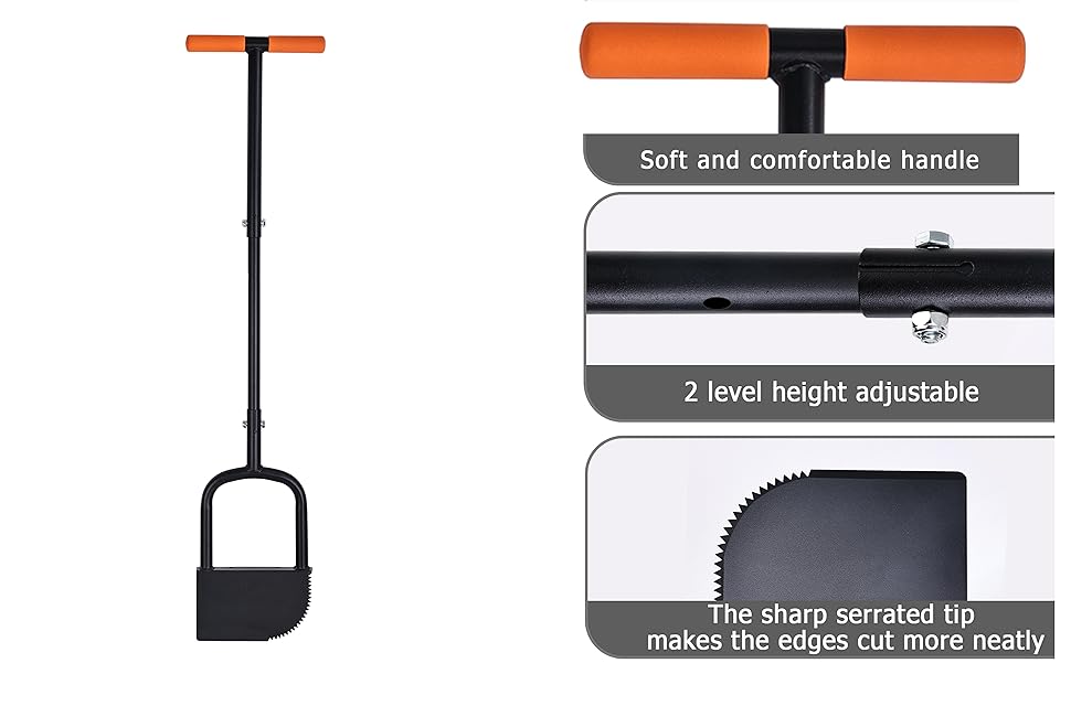 Height Adjustable Garden Edger Tool, Hand Steel Edger, Half Moon Lawn Edger, Saw-Tooth with Very Sharp Blade Manual Edger