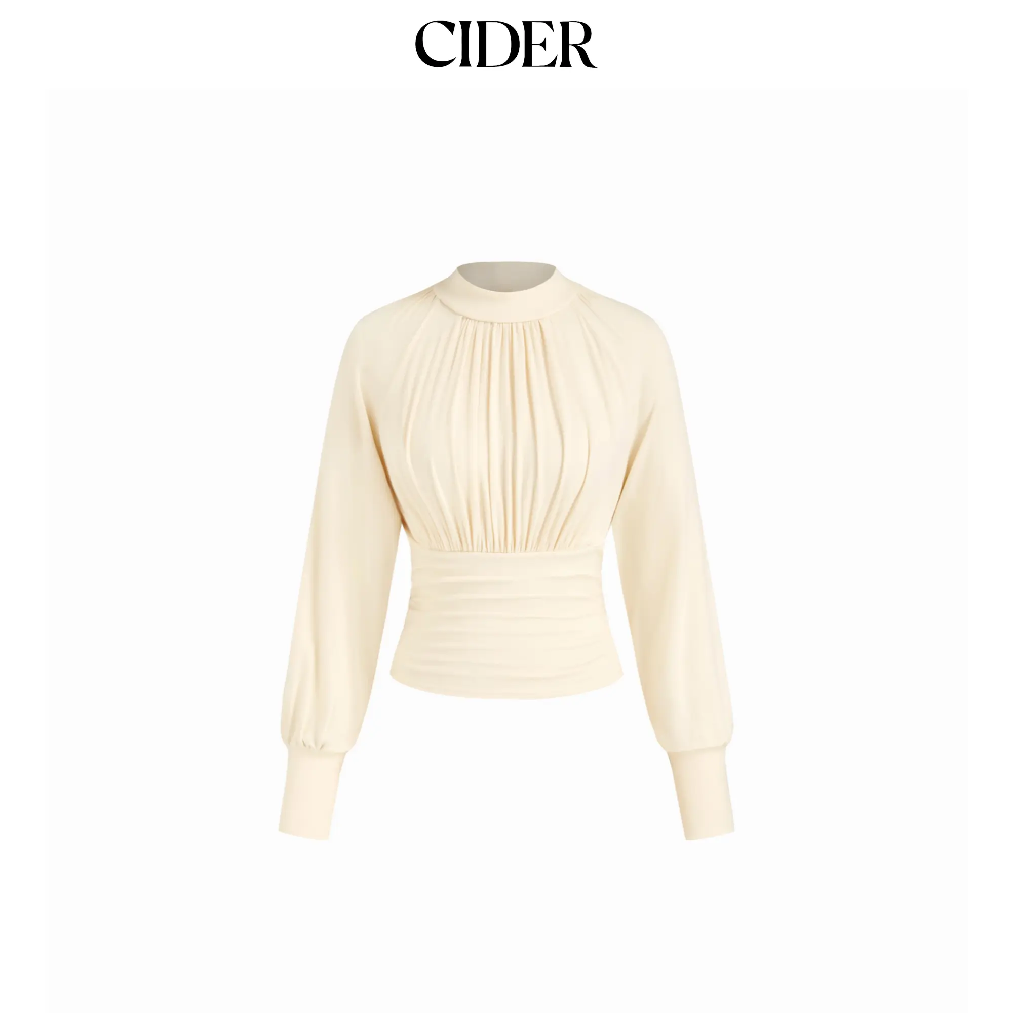 Cider High Neck Long Sleeve Ruched Cinched Waist Blouse SummerFinds