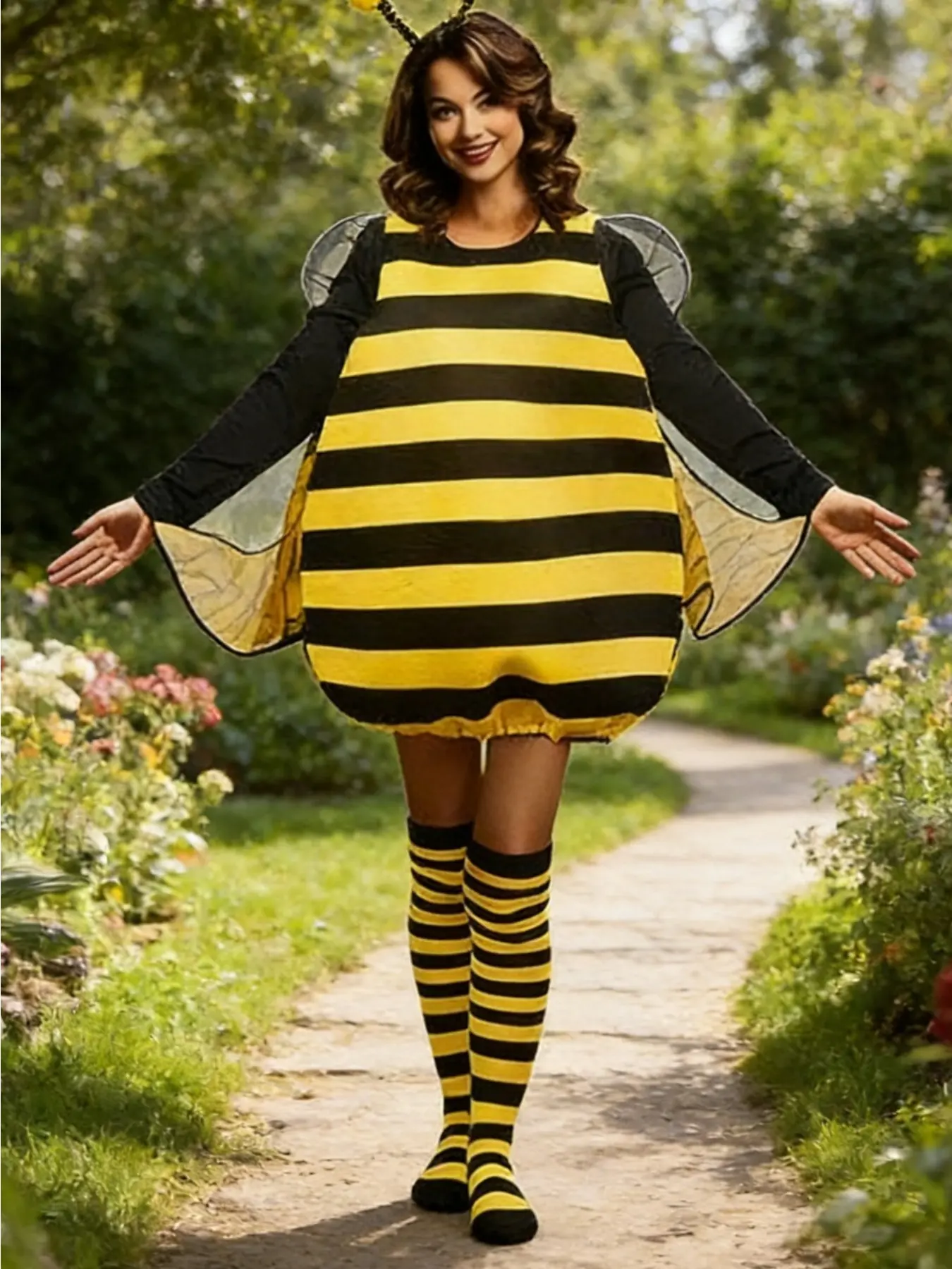 Cosplay Bumblebee Striped Jumpsuit Adult Halloween Dress Up Stage Performance Festival Party Costume
