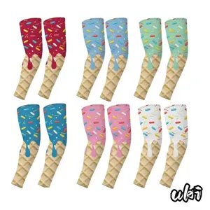 6 Pairs Kids' Compression Arm Sleeves, Ice Cream Print with UV Sun Protection for Boys & Girls, Breathable for Running & Cycling