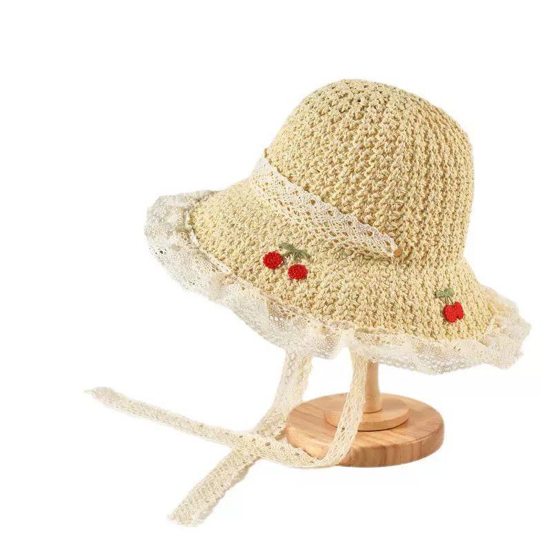Korean-style Sweet Cherry Embroidered Straw Hat Summer Sun Protection Foldable Trendy Beach Hat for Vacation