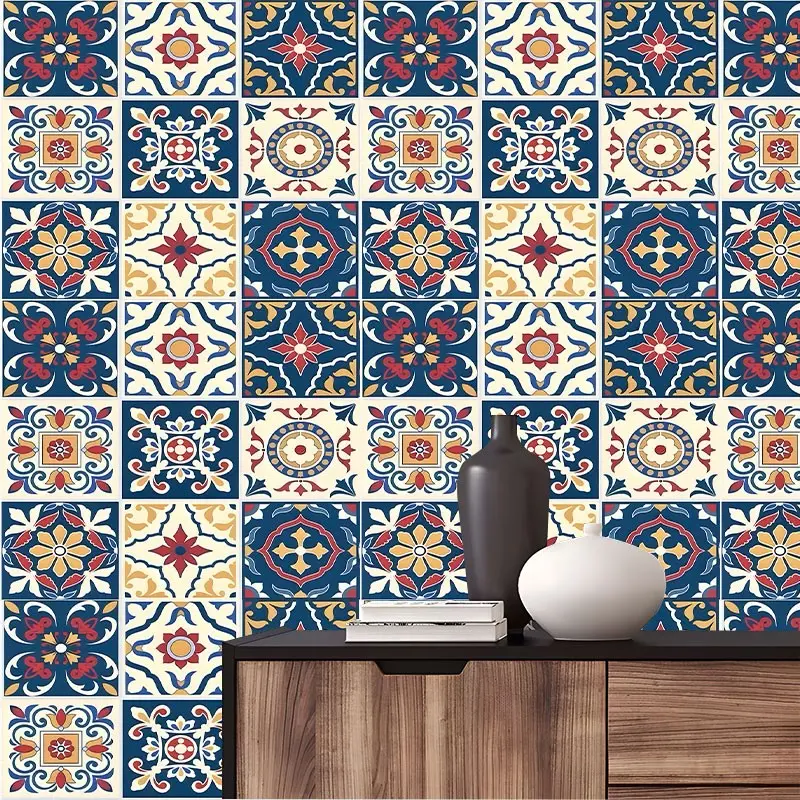 Mediterranean Style Peel And Stick Wallpaper Tile Print Stain Resistant Easy To Clean Self Adhesive Removable No Residue Reusable Durable Home Decoration Suitable For Bedroom Living Room Cabinet All Indoor Decor Surfaces