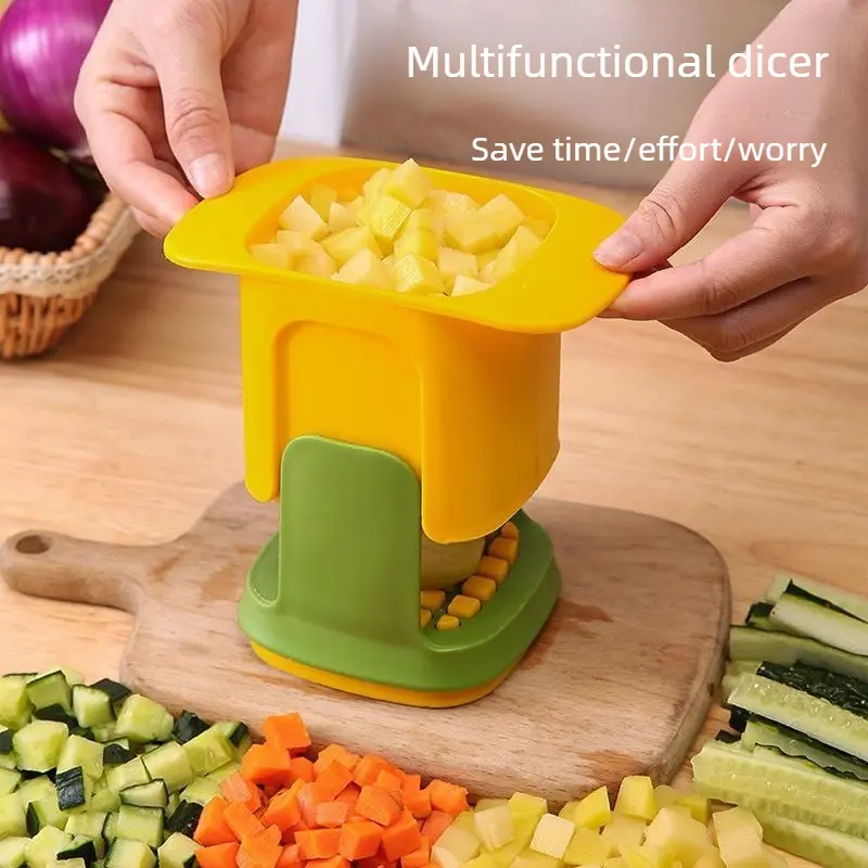 Bright Yellow-Green Multifunctional Food Chopper, Press-Down Vegetable Cutter for Quick Dicing & Slicing Fresh Produce, Time-Saving Meal Prep Gadget for Home Kitchen Salad Making Utensils