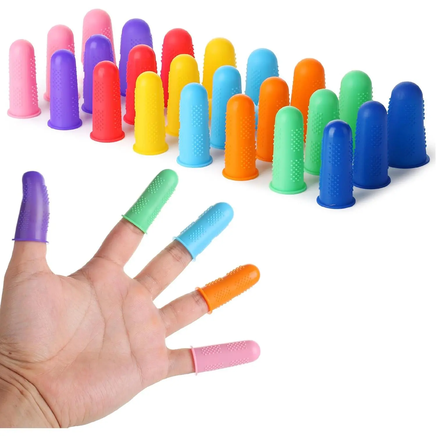 Reusable Silicone Finger Caps Multicolor Set (24 Pcs, 3 Sizes) - Hot Glue Gun Accessory for Office Scrapbooking, Sewing Projects