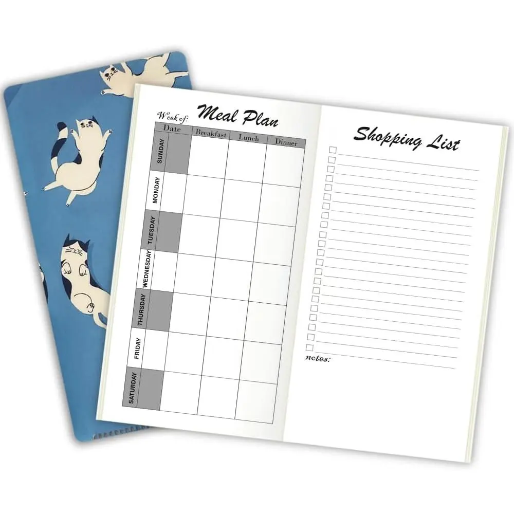 Pocket Planner Notebook with Plastic Sleeve, Meal Planner Refills with Shopping List, 30Sheets, 8.25"x4.25" Regular TN Journal Inserts for , Travelers Notebook Insert for  Eating. Blue