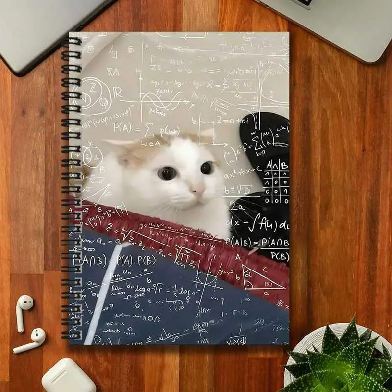 A cute cat and mathematical formula creative cover spiral notebook, a great aid for work and study, super practical for recording inspiration and daily plans. A great gift choice for graduation ceremonies and birthdays, suitable for journaling and note-ta