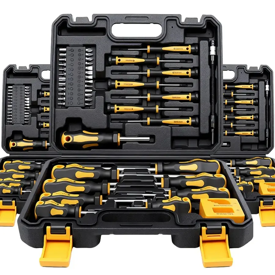 43-Piece Ergonomic Magnetic Screwdriver Set with 5 Different Screw Types, PP+TPR Build, Magnetizer, Demagnetizer, Replaceable Bits, Sturdy Case for DIY & Repair Tasks (Sports & Outdoor Camping Tent Maintenance Tools)
